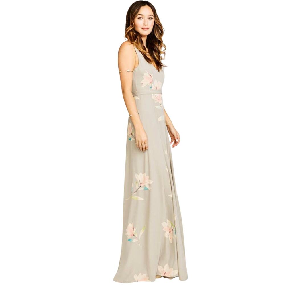 Show Me Your Mumu Jenn Maxi Dress Dove Grey Chiffon Size Small - Picture 2 of 9